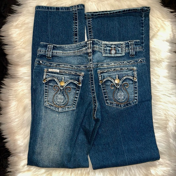 YTK Woman’s Crest Collection Denim Blue Jeans Boot Leg Stitch Design Size 9/10 - Picture 8 of 9